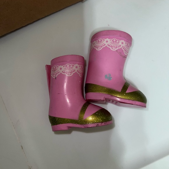 American Girl Wellie Wishers Ashlyn Pink Glitter Shoes 14.5" Doll Boots - Picture 5 of 6